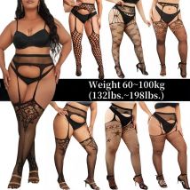 FREEAUCE Plus Size Donna Collant Reggicalze Calze a rete Coscia Lingerie Ginocchio Coscia Alta Pizzo Calze sexy Panty Calzini 5XXXXXL