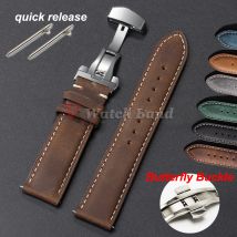 Echtes Kalbsleder-Uhrenarmband für Omega Business-Uhrenarmband für Seiko 22 mm, 20 mm, 18 mm, Butterfly-Schnallennähte, braunes Armband