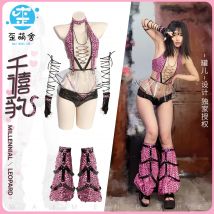 Vorverkauf rosa Gepard original Harajuku würziges Mädchen cos Punk japanische niedrige Taille Hot pants Lack Leder y2k Kleid