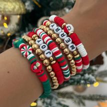 Lacteo 7 Teile/satz Kreative Weihnachten Serie Polymer Clay CCB Perlen Armband Für Frauen Männer Trendy Einfache Brief Charme Schmuck Geschenk
