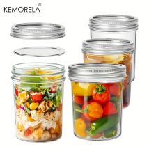 KEMORELA 4 Einmachgläser 350 ml mit Deckel, transparente Dichtung, Einmachgläser, Bänder, Glas-Einmachgläser für Honig, Marmelade, Gelee, Kaffee, Salat