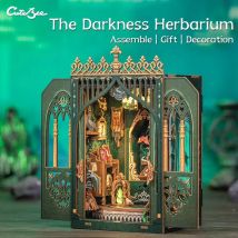 CUTEBEE Bücherregal zum Selbermachen, Miniaturhaus mit leichtem Bücherregal aus Holz, Dunkelheit, Herbarium, Buchecke, Dekor für Geschenke, 3D-Puzzle