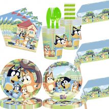 Nuevo tema Bluey, suministros de decoración para fiesta de cumpleaños, vajilla desechable, taza, plato, servilleta, globos, Baby Shower, regalo de fiesta para niños
