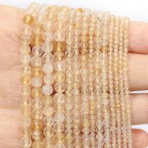 Naturalne cytrynowe koraliki z kamienia fasetowane 2mm 3mm 4mm okrągły kształt koraliki do tworzenia biżuterii Diy bransoletka akcesoria do frezowania
