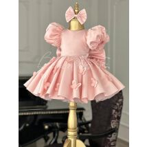 Weihnachts-Prinzessinnenkleid mit Puffärmeln für Mädchen2025Neues rosafarbenes, dreidimensionales, süßes und süßes Satinkleid mit Schleife