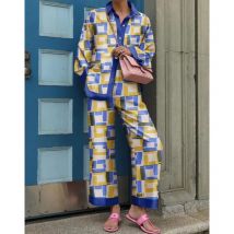 Autumn New Loose Vintage Printed Pant Sets Women Long Sleeve Shirts And Wide Legs Trousers Two Piece Set Fashion Streetwear