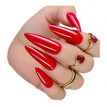48Pcs Super Long Stiletto Fake Nails Shiny Red Artificial False Nails Full Cover Fingernails Tip With Glue Manicure Tool