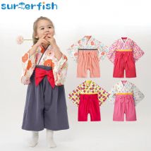 Baby Girl Rompers Japanese Style Kawaii Girls Floral Print Kimono Dress for Kids costume Infant Yukata Asian Clothes