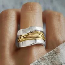 Huitan Irregular Shaped Metal Rings for Women Gold Color Wire Wrapped Design Statement Female Rings Daily Wear Trendy Jewelry