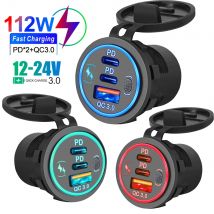 Enchufe de cargador de coche PD3.0 y QC3.0, puertos dobles USB C impermeables con Interruptor táctil LED, carga rápida de 78W, 12V/24V para adaptador de Moto