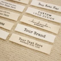 Etiqueta de sarga personalizada de 12x60 mm: marca personalizada, etiquetas de algodón orgánico, una o dos líneas, texto personalizado, etiquetas lavables (xw5500)