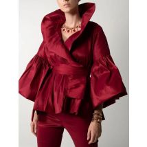 Puff Langarm Rüschen Bluse Büro Dame einfarbig Frauen Wickel hemden Revers Kragen elegantes Hemd Frau Mode weiblich 2024