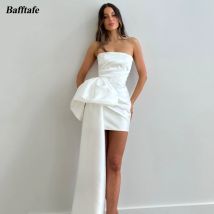Bafftafe Sheath Women Mini Prom Party Dresses Strapless Pleat Formal Wedding Dress For Bridesmaid Cocktail Gowns Customized