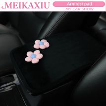 Women's Comfortable Soft Plush Five-Leaf Flower Car Armrest Cover Anti-Slip Decorative Pad 32x19CM Auto Accessory
