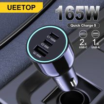 Caricabatteria da auto Ueetop 165W QC 5.0 ricarica rapida PPS PD3.0 USB tipo C ricarica rapida per telefono da auto per iPhone 13 14 15 Pro laptop tablet