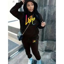 Gemütliche Fleece gefütterte Hoodie & Jogger Set Frauen lieben Print Anzug Hoodies Casual Sports Set Langarm Pullover Hose Sportswear
