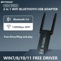 OPTFOCUS 1300 Mbit/s USB3.0 Netzwerkkarte Bluetooth 5.0 WLAN-Adapter 2 in 1 2,4 G/5 GHz Dualband-Dongle USB-Audioempfänger für PC