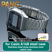 A168 Metallgehäuse Mod Kit für Casio 3298 Uhr – Edelstahl-Lünette und Armband-Ersatz, Glaslinse, DIY-Werkzeugteile (Silber)