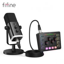 FIFINE Set audio da gioco Microfono/mixer/auricolare per lo streaming di podcasting, set di podcast per Youtube/OBS/Tiktok/X/VK - AM8/H9/SC3