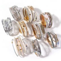 ALLYES Vintage Silber Farbe Leder Armband für Frauen Männer Boho Herz Stern Stein Perle Wrap Armbänder & Armreifen Schmuck Geschenke