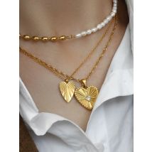 Minimalist Style Jewelry Leaf Circle Heart Stripe Pendant Necklaces Zircon Inlaid 18K Plated Stainless Steel Necklace for Women