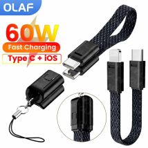 Cavo di ricarica rapido portachiavi cavo corto da 16,5 cm 60W tipo C a C per Samsung Xiaomi 27W USB tipo C a cavo Lightning per iPhone