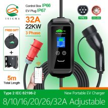 ISIGMA 32A 22kw Typ2 IEC62196-2 Tragbares EV-Ladegerät Tuya APP EVSE Lade Type2 Stecker Wallbox für Elektroauto 5M Kabel