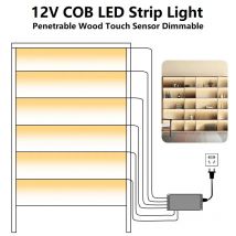 Under Cabinet Collection Lamp Touch Dimmable COB LED Strip Light DC 12V Bookcase Wardrobe Closet Tape with EU US AU UK Plug