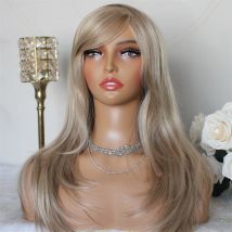 Markieren Sie braune Spitzenperücke mit Pony, synthetische Perücken für Frauen, 40,6 cm, natürliche gerade, maschinell hergestellte Perücke für den täglichen Gebrauch