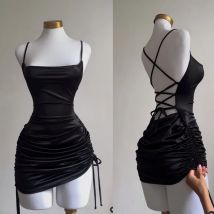 Y2K ärmelloses rückenfreies Minikleid für Damen, Sommer, 2022, Europa, Amerika, Schnürung, figurbetonte Kleider, High Street, Party, Club, schwarzes Kleid