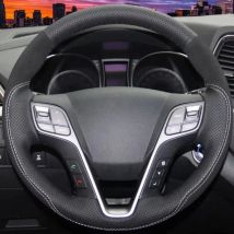Anpassen Hand Nähen Wildleder Echtes Leder Auto Lenkrad Abdeckung Für Hyundai Santa Fe IX45 Auto Innen Zubehör