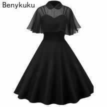 Damen Vintage Gothic Cape Schwarzes Kleid 2025, Herbst, zweiteilig, Netzmantel, Ärmel, Peter-Pan-Kragen, elegante Retro-Gothic-Partykleider