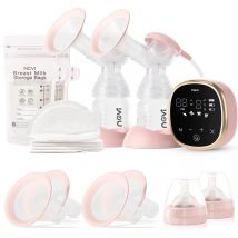 Tiralatte Elettrico Doppio NCVI, Tiralatte Elettrico Portatile con 4 Modalità e 9 Livelli, Display LED, 10 Sacchetti per Conservazione del Latte Materno