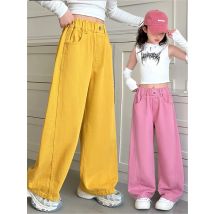 New Kids Designer Pink Yellow Jeans For Teenage Girl 5 6 7 8 10 12 14 Y Children Cotton Denim Pants Stylish Candy Color Trousers