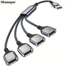 4-in-1-USB-Splitterkabel, USB-Stromverteiler 1 Stecker auf 4 Buchsen, USB-Hub 2.0-Adapter, 1 auf 4 USB-Extender für PC-Drucker U-Disk