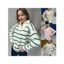 Women Sweaters Striped Knit Thick Pullovers Half Zipper Turn Down Collar Sweater Full Sleeve Regular Casual Sweater Winter