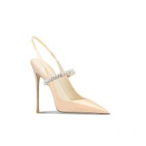 Hochwertige Strass-Sandalen mit dünnem Absatz für Damen, 2025, sexy offener Rückenriemen, modische Damen-Sommerschuhe