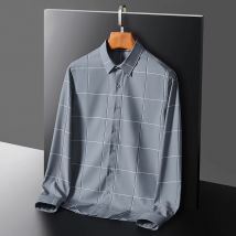 Frühling und Herbst neue Herrenmode kariertes Hemd einfarbige lang ärmel ige einreihige Revers Herren Business Casual Tops