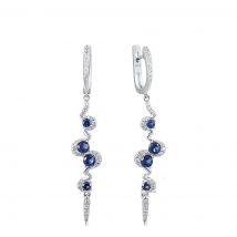 SANTUZZA Silver Earrings For Women 925 Sterling Silver Blue White Cubic Zirconia Long Dangling Earrings Delicate Fine Jewelry