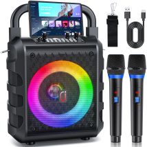 Macchina per karaoke Bluetooth, sistema per karaoke domestico con 2 microfoni wireless, altoparlante portatile per feste con luce LED