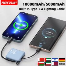 10000 mAh Mini-Powerbank, integriertes Typ-C-Kabel, 5000 mAh, tragbar, schnelles Aufladen, mobiler externer Akku für iPhone, Xiaomi, Samsung