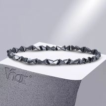 Vnox eleganti bracciali con perline a triangolo nero per uomo donna, gioielli con cinturino in ematite fatti a mano con calcoli biliari Unisex elasticizzati
