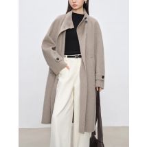 Ziqiao Petite Größe 100 % Wolle Mantel mit hohem Kragen für Damen Herbst Winter 2024 Neues Design Warme wendbare Tweed-Jacke 24ZQ94112