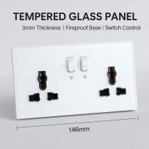Yinka 3x6 Glas-Wandsteckdose, universelle UK-Saudi-Schaltsteckdose, doppelte 3-polige 13A-Steckdose, 146 x 86 mm Steckdose