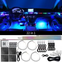 22 in 1 Dual Zone Car LED Ambient Light Symphony Rainbow Streamer Interior Acrylic Strip RGB 64 Color Neon Atmosphere Light 12V