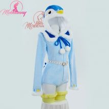 MOBBUNNY PM Derivative Kawaii Flauschiger, figurbetonter Strampler, Plüsch-Body, langärmeliger Overall mit Kapuze und Umhanggürtel, Cosplay-Kostüm