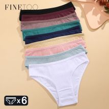 FINETOO 6 sztuk/zestaw damskie bawełniane majtki seksowne miękkie majtki w paski jednokolorowe figi kobiece wygodne rozciągliwa bielizna M-XL