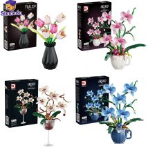 MOC Building Blocks Orchid Flowers Bouquet Flower Blocks Bonsai Plant Model Bricks Romantic DIY Home Decoration Toy for Kid Gift