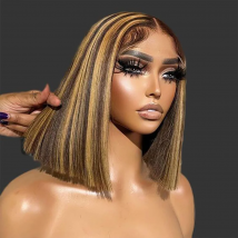 Evidenziare Ombre Bob parrucca capelli umani lisci 4/27 miele biondo Bob parrucche anteriori in pizzo capelli umani 13x4 parrucche Bob anteriore in pizzo Bob corto