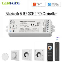 CENFAYA Bluetooth & RF 2CH LED Controller DC12V 24V Smart Dimmer Match mit RF 2,4G Fernbedienung für WW CW NW CCT LED Streifen